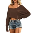 thumbnail image 5 of Auralook Womens Off the Shoulder Cropped Tops Long Sleeve Loose Fit Fall Basic Tee Casual Everyday Sports Pullover Shirts, 5 of 9
