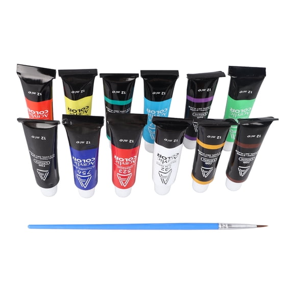 Acrylic Paint Set, Prevent Fading Dry Quickly Acrylic Paint Set Tubes Spiral Design Multipurpose 12 Colors  for Amateur Painter for Painting
