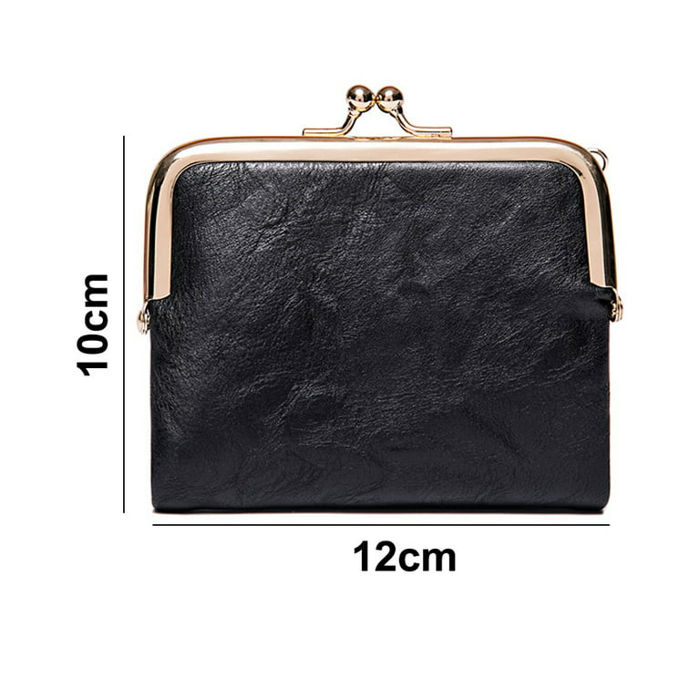 Sohindel Womens Wallet RFID Small Compact Bifold Leather Vintage Wallet,Ladies Coin Purse with Zipper and Kiss Lock - Black, Women's