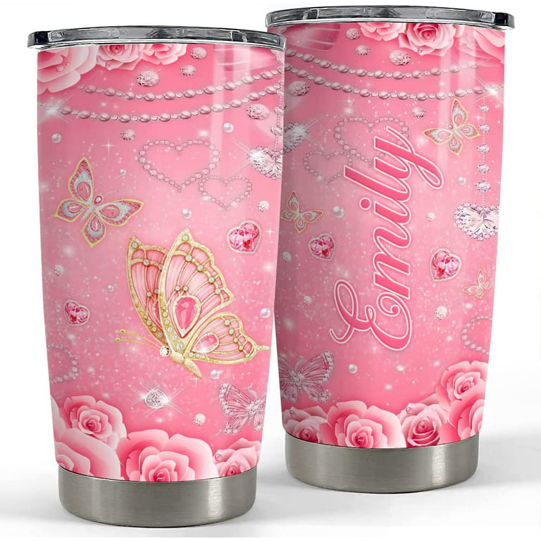 Personalized Butterlfy Tumbler Pink Glitter Jewelry Style 20oz 30oz  Tumblers with Lid Gift for Women Girl Daughter Sister Mom Valentine  Birthday 