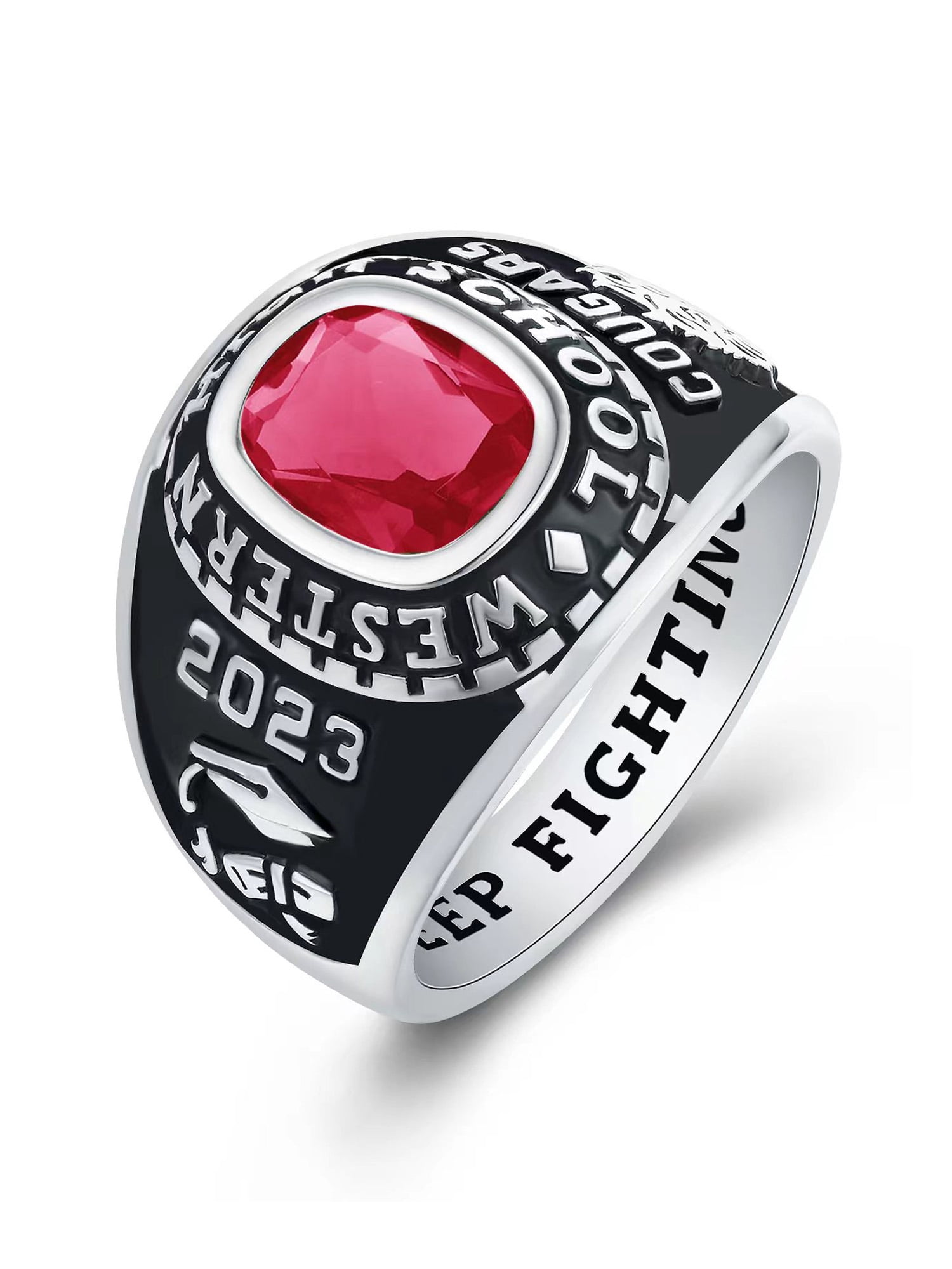 Mementos USA Customized Sterling Silver Class Rings for Men High School College-Platinum-Ultimate
