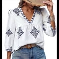 thumbnail image 1 of Blusas Casuales de con Cuello en V y Estampado Floral para Mujer, Blusas Bohemias de Verano con Mangas 3/4. Azul XXL, 1 of 8