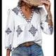 thumbnail image 1 of Blusas Casuales de con Cuello en V y Estampado Floral para Mujer, Blusas Bohemias de Verano con Mangas 3/4. Azul XXL, 1 of 8