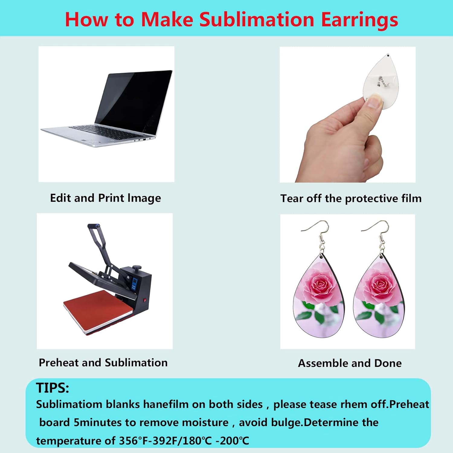 Sublimation Earring Blanks Bulk 100 pcs Double-Sided MDF Wood Blank Sublimation Earring with Earring Hooks and Jump Rings for Sublimation Earring Printing