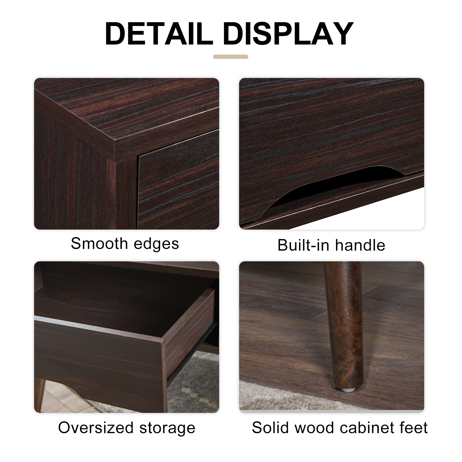 Kadyn Mid Century Coffee Table, Fiberboard Accent TV Table with Rubberwood Legs, Rectangle Center Table Sofa Table for Living Room, Wenge Kadyn Mid Century Coffee Table, Fiberboard Accent TV Table with Rubberwood Legs, Rectangle Center Table Sofa Table for Living Room, Wenge