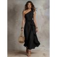 thumbnail image 7 of Womens Black One Shoulder Sleeveless Ruffle Long Maxi Dress for Vacation, 7 of 7