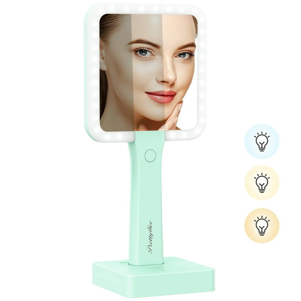 Lighted Makeup Mirror With 3 Colors Dimmable Lighting Square Vanity 1x 5x Magnification Phone Holder Cordless Rechargeable Handheld Light Up Com - Handheld Light Up Magnifying Mirror Lighted Makeup Mirror With 3 Colors Dimmable Lighting Square Vanity 1x 5x Magnification Phone Holder Cordless Rechargeable Handheld Light Up Com - Handheld Light Up Magnifying Mirror
