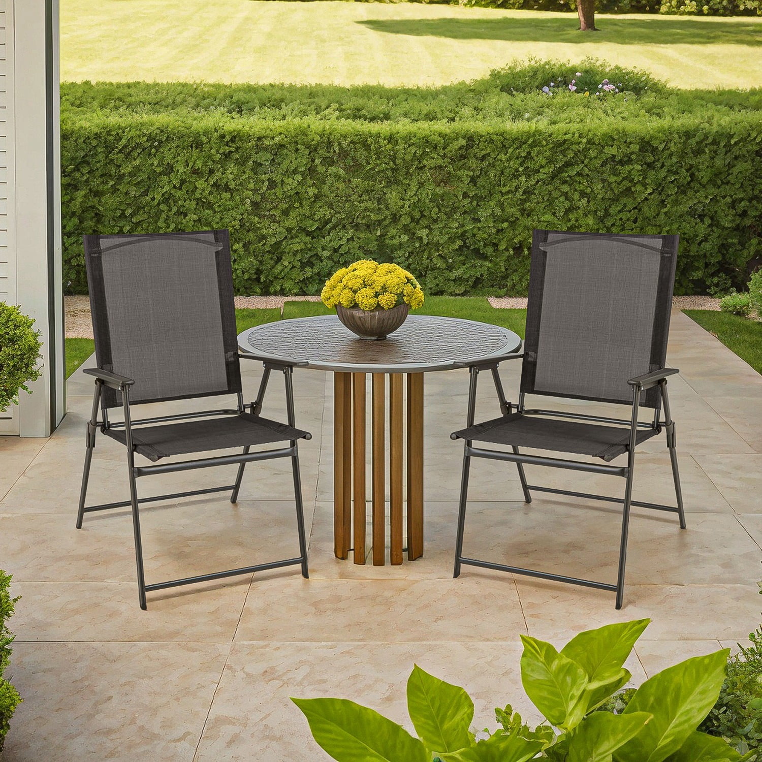 Aimee Lii 2 Pieces Patio Folding Chairs with Armrests for Deck Garden Yard, Outdoor Patio Set, Gray