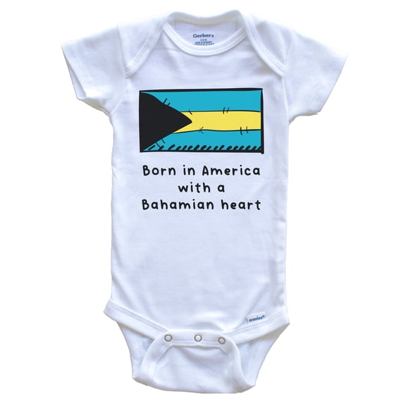 Born In America With A Bahamian Heart Cute Bahamas Flag Baby Bodysuit, 0-3 Months White