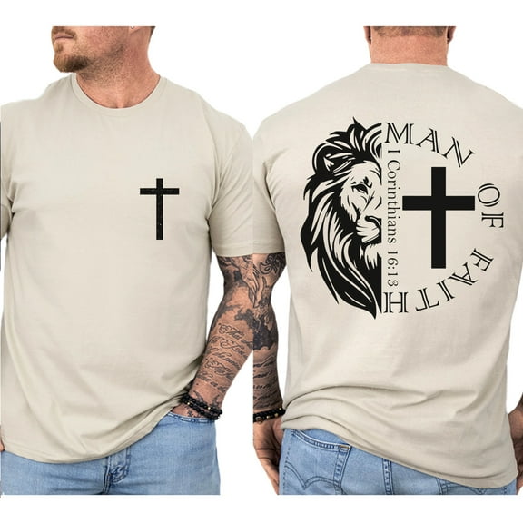 Man of Faith T-Shirt – Double Sided Christian Graphic Tee, Inspirational Aesthetic Shirt, Faith Based Apparel, Unisex Gift for Men and Women