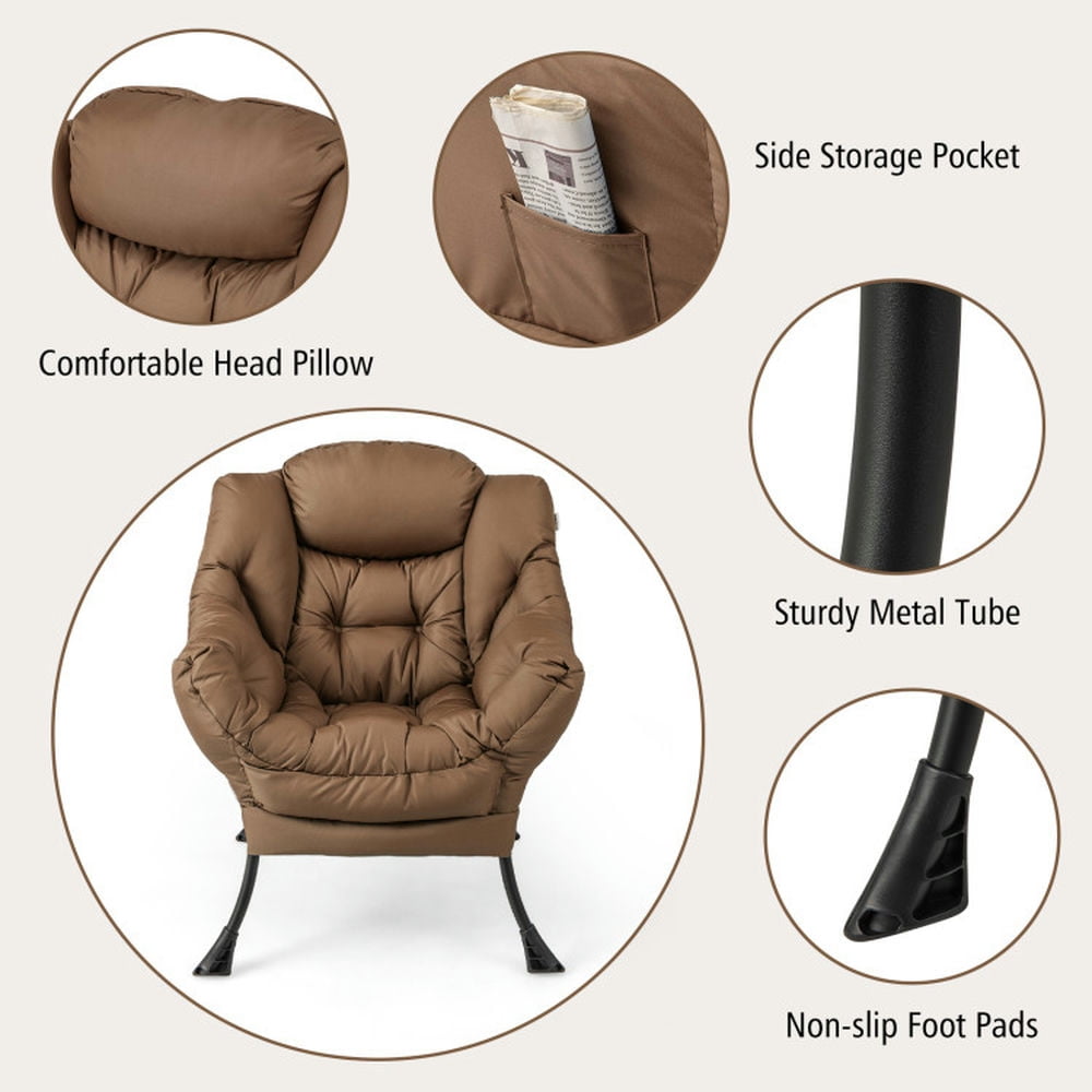 Finihen Recliner Chair with Ottoman Footrest, Modern Accent Sofa Chair with Folding Footrest and Side Pocket, for Living Room, Bedroom, Brown