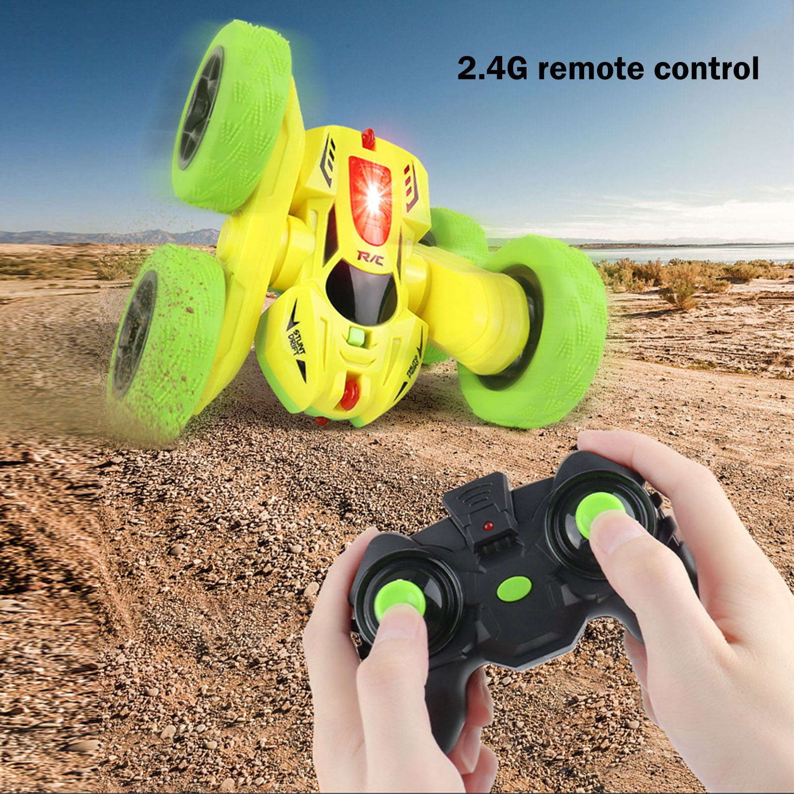 FEOLGEHLY Remote Control Stunt Car for Boys and Girls, RC Cars Stunt Drift Car 4WD High Speed Off-Road Double-Sided Driving 360° Flips Rotating, RC Crawler Rechargeable Battery, All Terrain Tires