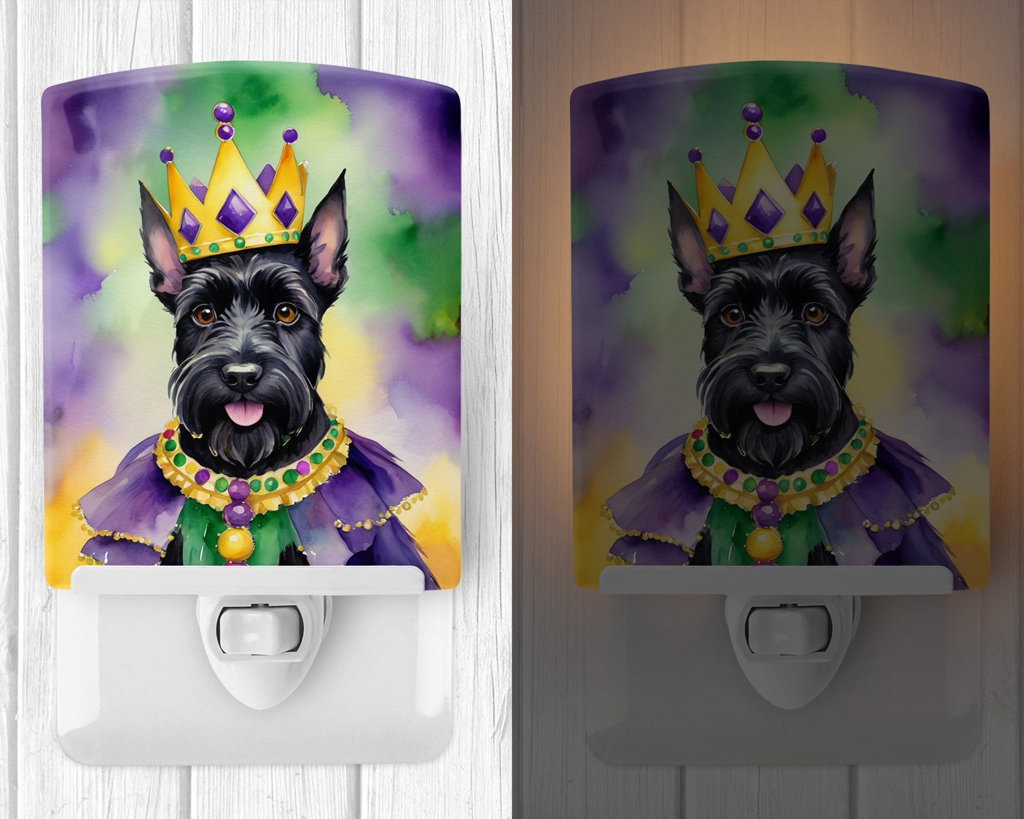 Scottish Terrier King of Mardi Gras Ceramic Night Light 4 in x 6 in