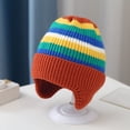 thumbnail image 4 of Eoperou Children Winter Hat Striped Rainbow Color Knitted Thick Warm Elastic Ear Unisex Soft Warm Windproof Kids Beanie Cap, 4 of 8