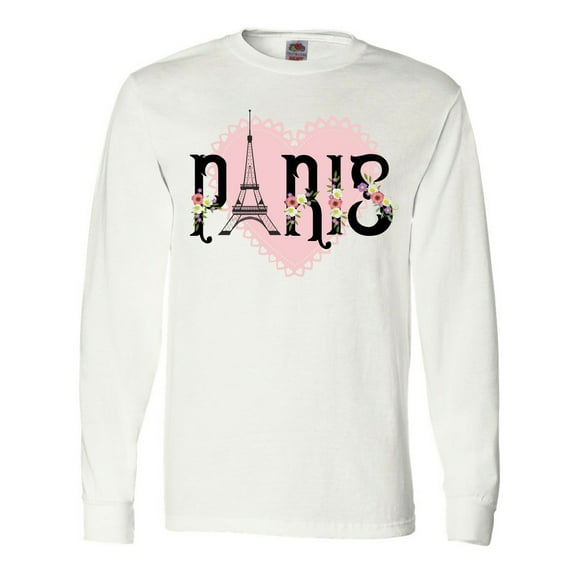 Inktastic Paris Pink Heart Eiffel Tower with Flowers Long Sleeve T-Shirt