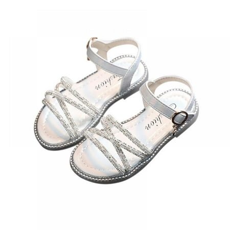 

Linen Purity Girls Sandals Summer Kids Shoes Fashion Diamond-Studded Shiny Design Light Soft Flats Toddler Baby Girls Open-Toe Flat Sandals