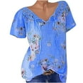 thumbnail image 2 of Womens Tops,Summer Tops for Women Trendy,Women Short Sleeve V-Neck Lace Printed Lace Tops Loose T-Shirt Blouse, 2 of 4