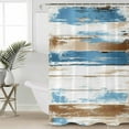 thumbnail image 5 of Blue Brown Shower Curtain, 48" x 72", Wood Grain Oil Painting Vintage Abstract Art Waterproof Bathroom Curtain Washable Shower Curtain Set with 12 Hooks, 5 of 6