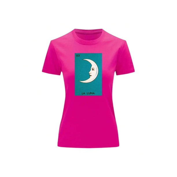 Playera Unisex De La Luna Loteria Mexicana Color Fucsia Talla Chica Marca Emil SaEs