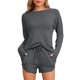 thumbnail image 1 of Conjunto de pijamas para mujeres INSPIRE CHIC, de manga larga, con cintura elástica, top y pantalones cortos, conjunto de ropa de casa, sudadera con bolsillos, talla M, gris oscuro, 1 of 6