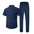 thumbnail image 4 of RMGVDSD Mens Casual 2 Piece Outfits Summer/Fall Men's Suits Comfortable Fit Solid Color Short Sleeve Shirts And Pants Set Beach Outfit Lightweight Tracksuit Set, 4 of 4