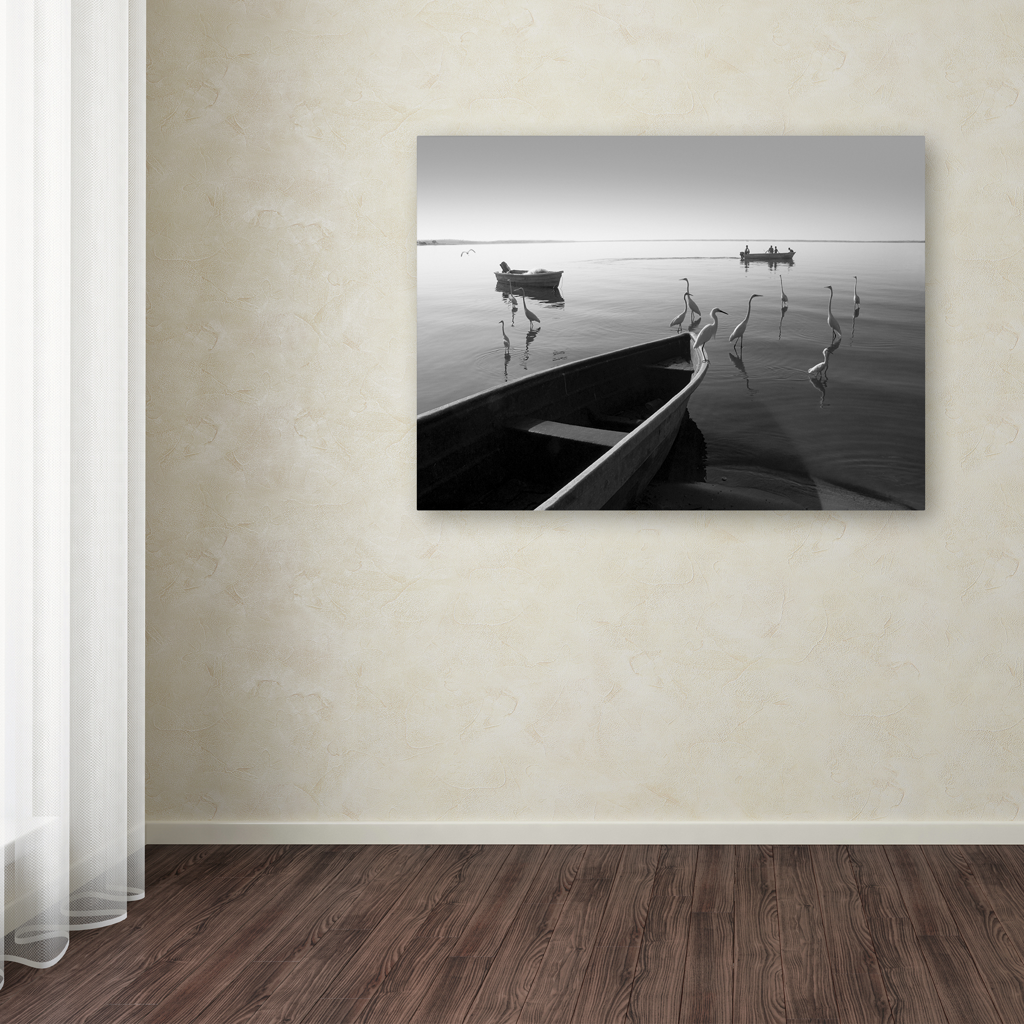 Trademark Fine Art "Herons and 3 Boats" Canvas Art by Moises Levy