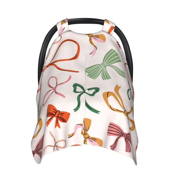 Car Seat Cover Baby - Colorful Bow Knots Breathable Infant Car Seat Cover for Baby Carseat, Lightweight Comfort Baby Essentials Must Haves Newborn Stuff for Girl Boy