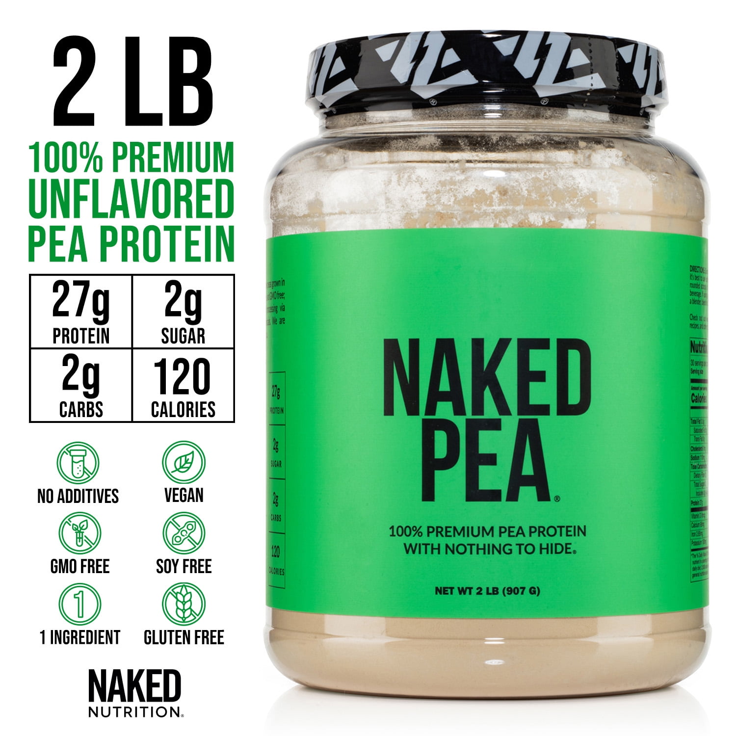 Naked Pea - 2LB 100% Pea Protein Powder from North American Farms - Unflavored Vegan Pea Protein Isolate - Plant Protein Powder, Easy to Digest - 30 Servings