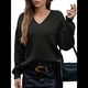 thumbnail image 1 of Suéter de Larga con Cuello en V para Mujer, Suéter Holgado de Punto Grueso de Gran Tamaño. Negro XL, 1 of 8