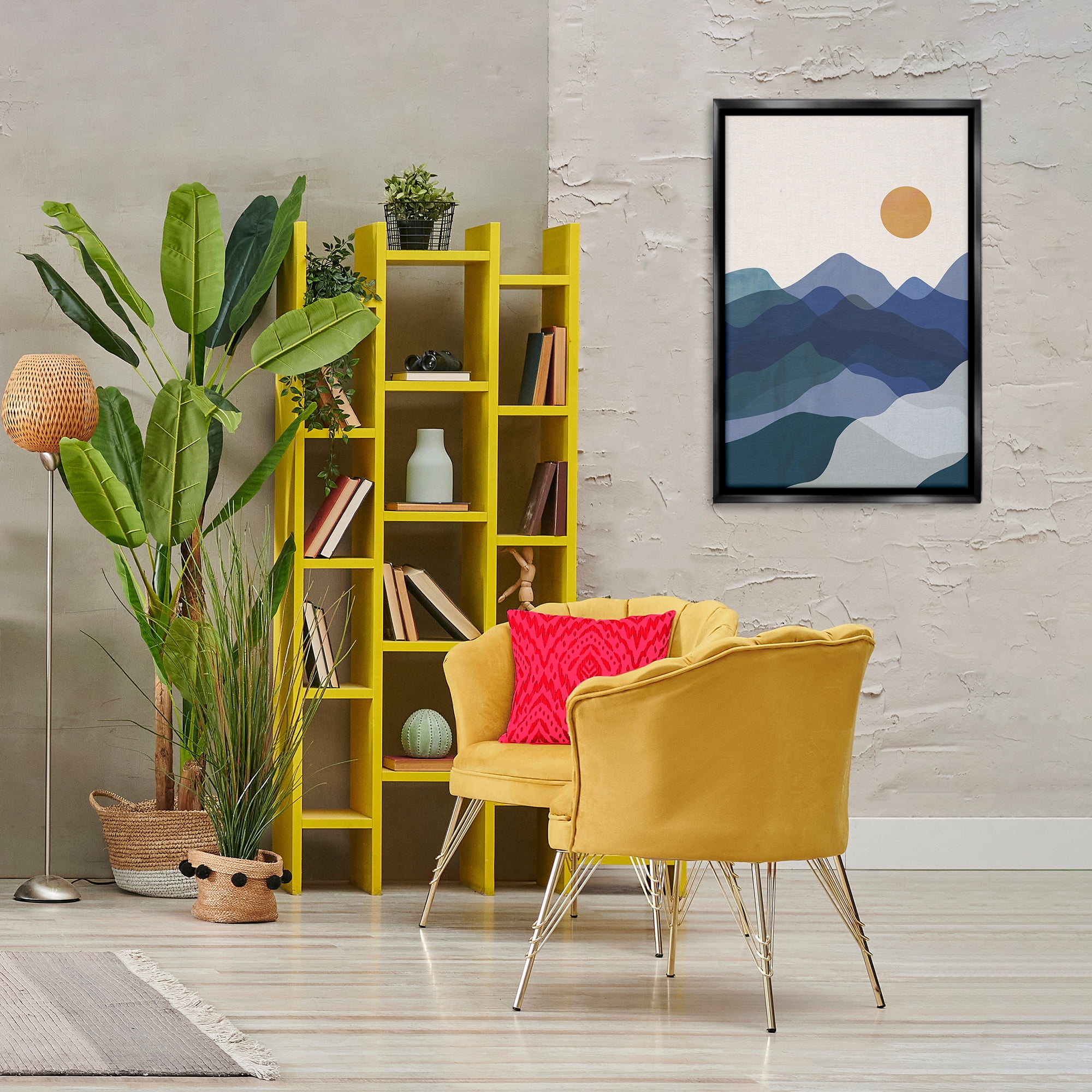 Stupell Industries Blue Layered Mountains Landscape & Nature Painting Black Floater Framed Canvas Art Print Wall Art, 21 x 31
