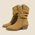 thumbnail image 3 of Retro Pointed Slim And Thick Heel Stacking Boots 2025 And Winter Mid Length Boots Western Boots Denim Short Boots For Women, 3 of 6