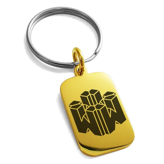 Stainless Steel Letter W Initial 3D Cube Box Monogram Engraved Small Rectangle Dog Tag Charm Keychain Keyring