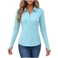thumbnail image 4 of Long Sleeve Workout Tops for Women Solid Color UPF 50+ Half Zip Collared Sun Protection Shirts Lightweights Running Tops, 4 of 6
