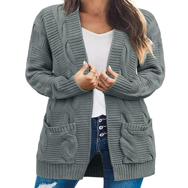 Cardigan Long en Tricot Épais pour Femmes avec 2 Poches Pull Ample