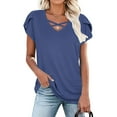 thumbnail image 5 of Women’s Petal Sleeve Tops Fashion Crossover Strappy Loose T-Shirt Summer V-Neck Pullover Tee,Blue,XXL, 5 of 7