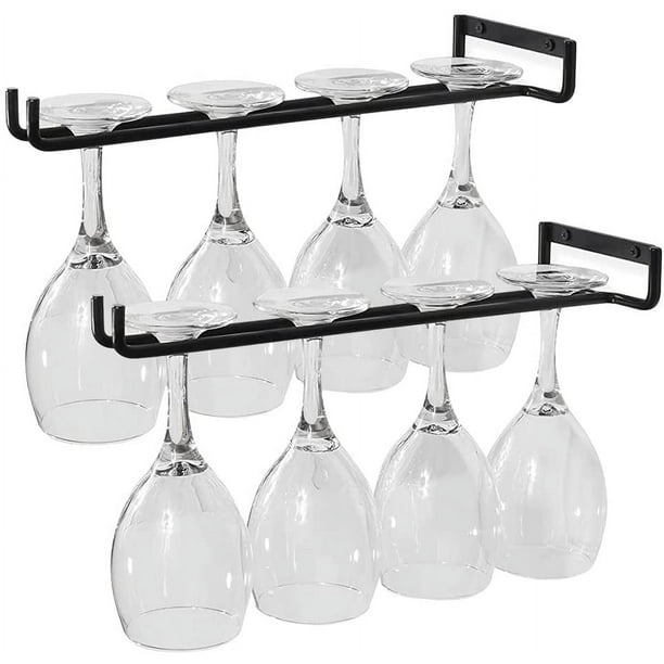 Soporte para copas de vino, 2 soportes para copas, estante para vidrio con tornillos, estante para copas de vino de metal duradero para colgar, adecuado para 4 vasos para cocina, bar, restaurante,
