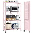 thumbnail image 6 of Storage Shelves 4-Tier Foldable, Metal Organizer and Storage Rack for Bathroom Kitchen, Display Storage Shelf with Wheels, No Assembly Shelving Unit for Pantry and Garage 4 Hooks, Pink, 6 of 6