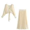 thumbnail image 2 of new autumn women's bow-decorated small pleated top 7969231 + pleated long skirt-skirt-XS, 2 of 7