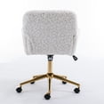 thumbnail image 4 of Artificial Rabbit Hair Home Office Chair with Wheels & Golden Metal Base, Height Adjustable Swivel Vanity Chair, White, 4 of 7
