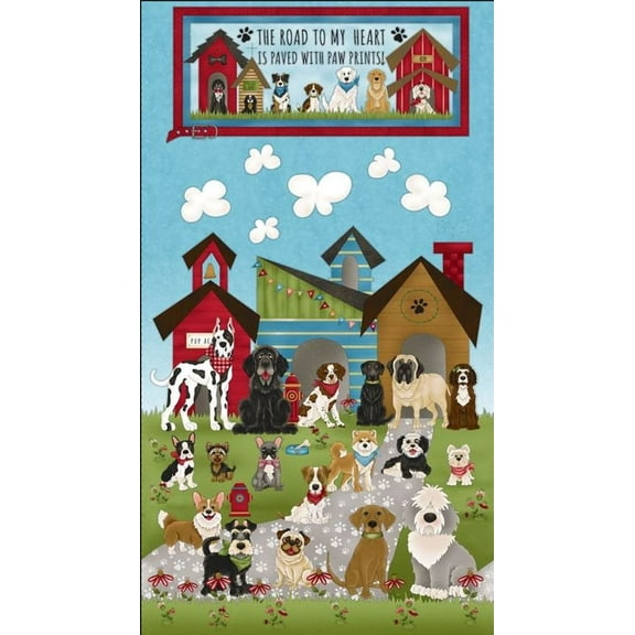 24" X 44" Panel Home is Where the Dog Is Friends Cotton Fabric Panel D764.93