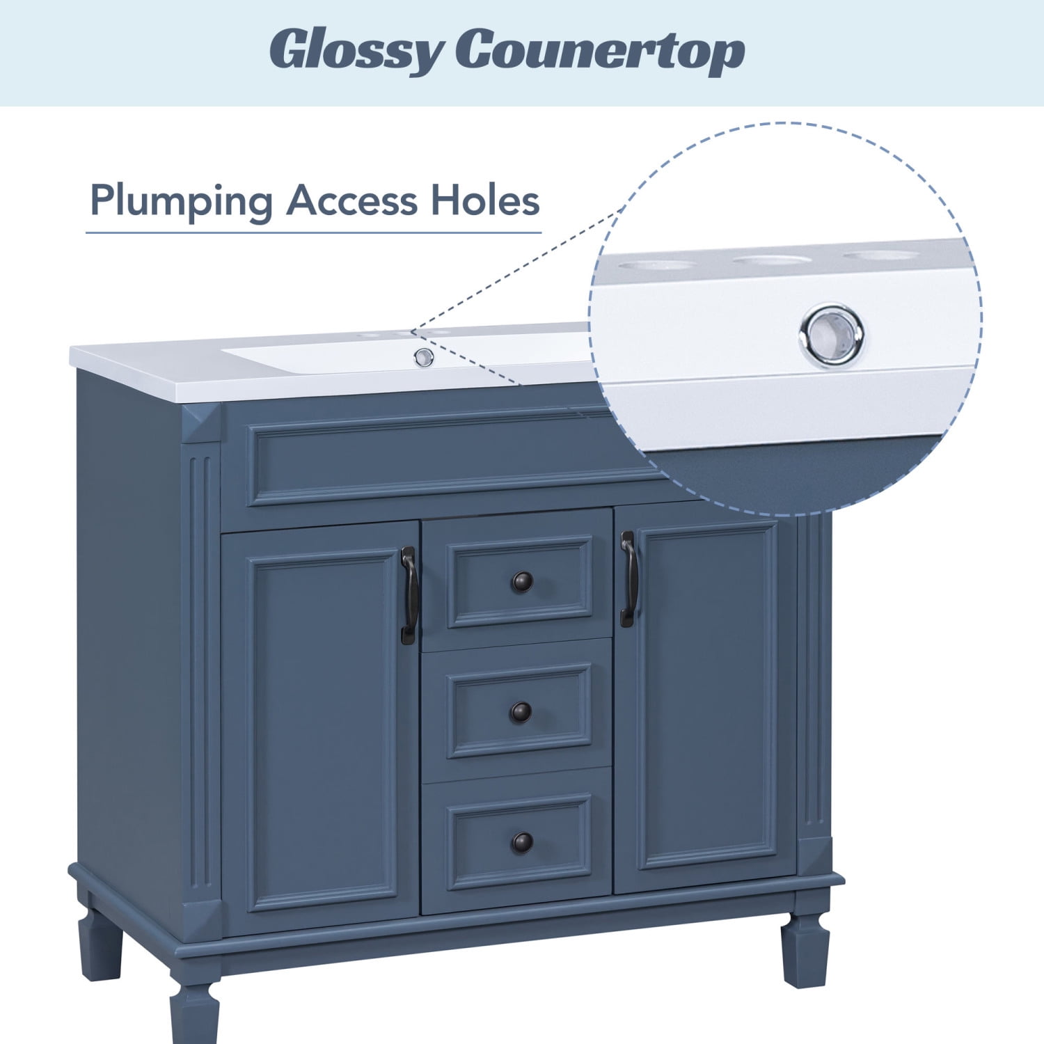 Harper & Bright Designs 36'' Bathroom Vanity Cabinet with Sink Combo Set and Mirror Cabinet, Modern Bathroom Storage Cabinet with 2 Soft Closing Doors and 2 Drawers, Blue