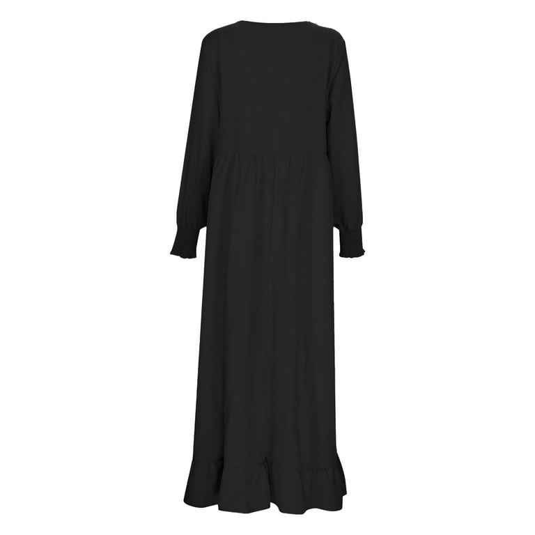 New Seasonal Linen Retro Casual Maxi Dress Oversized Round Neck Ruffle Hem  Dress For Plus Sizes Shirt Dress Petite Maxi Dress for Short Women Long  Dresses Women Long Sleeve Maxi Dresses for
