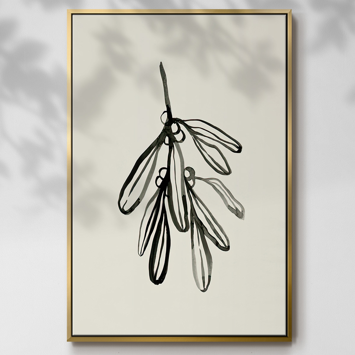 Mistletoe Sketch I - Framed Gallery Wrapped Holiday Canvas - 17 x 25 - Gold Frame