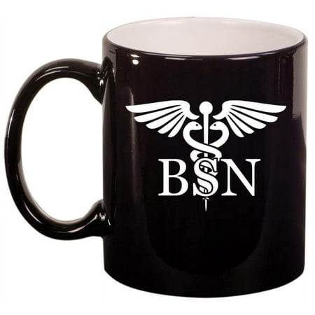 

BSN Bachelor of Science Nurse Caduceus Ceramic Coffee Mug Tea Cup Gift for Her Him Friend Gift For Nurse (11oz Gloss Black)