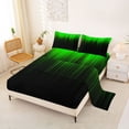 thumbnail image 2 of jejeloiu Lines Geometric Pattern Queen Sheet Sets For Boys,Black Green Neon Gradient Striped Bed Set For Kids,4pcs, 2 of 6