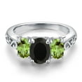 thumbnail image 3 of Gem Stone King 925 Sterling Silver Black Onyx and Green Peridot Filigree Style 3 Stone Ring for Women (2.60 Cttw, Oval 8X6MM and 6X4MM) (Size 9), 3 of 6