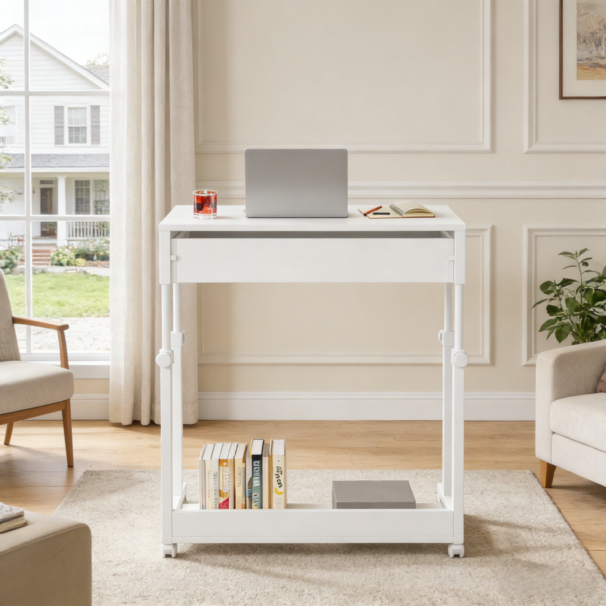 Fnova Mobile Desk with Drawers, Portable Laptop Desk on Wheels, Sofa Side Table, Bed Desk, Small Standing Desk for Home Office