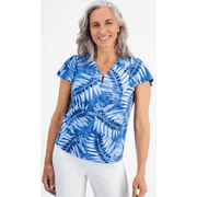 Jones New York BLUE LAGOON Women's Petite Printed Flutter-Sleeve Top, US Large