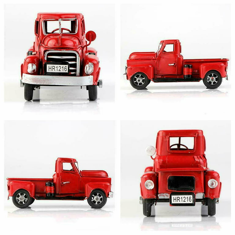 Christmas Crafts Vintage Red Truck, Vintage Red Metal Truck Car Model with  Christmas Tree, for Table Decoration 