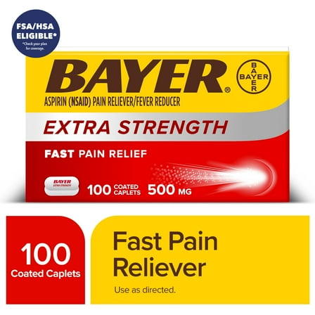 Bayer Aspirin Extra Strength, Pain Relief Pills, Fever Reducer and Headache Relief, 100 Count
